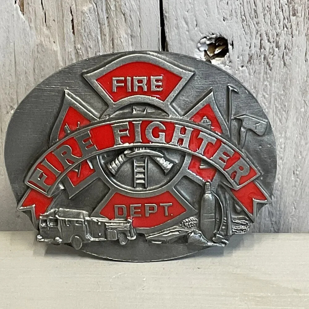 Siskiyou Fire Fighters Belt Buckle Mens 1991 Pewter Dimensional‎ First Responder